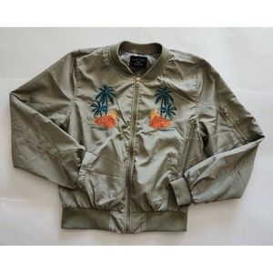 Love Tree Jacket Bomber Embroidered Aloha Hawaiian Hibiscus Floral Womens Large
